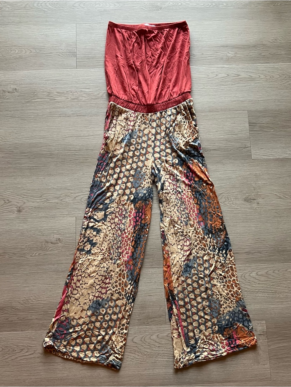 Venus Orange Abstract Strapless Jumpsuit